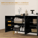 Mobile Contenitore con 2 Armadietti e Ripiano Regolabile 120x40x75 cm in Truciolato e Metallo Nero e Oro