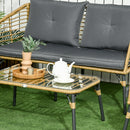 Set da Giardino 4 Pezzi con 2 Sedie Divano e Tavolino in Rattan PE e Acciaio Marrone Nero e Grigio   