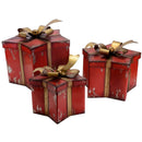 Set 3 Scatole Natalizie in Metallo 32x31x34cm Stella Rosso e Oro