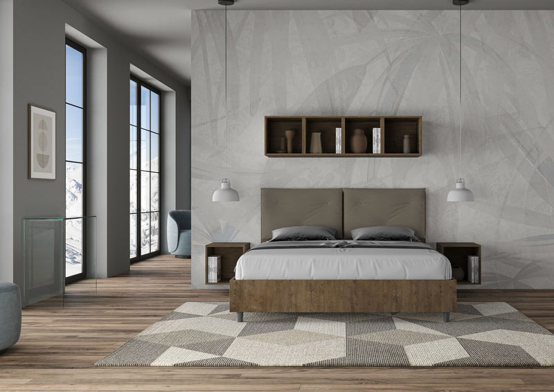 Letto Matrimoniale con Alzata Comoda Struttura Noce con Cuscini in Similpelle Appia Cappuccino Varie Misure