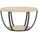 Tavolino da Caffè Rotondo Ø80x43,8 cm con 2 Ripiani e Gambe in Metallo in Truciolare Rovere e Nero      