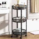 Carrello Pieghevole Salvaspazio Ø35x88 cm con 3 Ripiani Organizer Versatile in Metallo Nero      