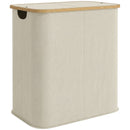 Cesto Portabiancheria 54x34x58,5 cm Capienza 80L a 2 Sezioni con Coperchio in Tessuto non Tessuto e Bambù Beige      