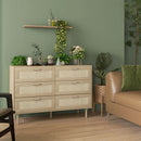 Cassettiera 6 Cassetti Stile Boho per Soggiorno e Camera da Letto 110x40x75 cm in Legno e Rattan Naturale