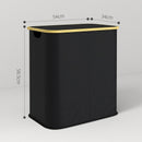 Cesto Portabiancheria da 80L a 2 Sezioni con Coperchio 54x34x58,5 cm in Tessuto non Tessuto e Bambù Nero  