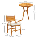 Set Tavolo e 2 Sedie con Cuscini da Giardino in Legno di Pino Naturale