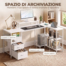 Scrivania Angolare Reversibile 170x100x91 cm con Cassetti Ripiani e Prese in Pannello Truciolare Bianca      