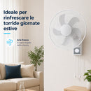 Ventilatore da Muro Ø43 cm 65W Raffrescatore Silenzioso 3 Velocità a Parete Bianco      