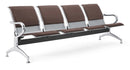 Panca per Sala Attesa 4 Posti da Ufficio con Cuscino in Acciaio e Similpelle Argento/Marrone Scuro
