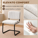 Set 2 Sedie Pranzo Imbottite 48x55x76 cm Struttura Metallo a Slitta e Tessuto Teddy Bianco Crema      