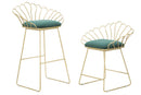 Sgabello Glam Flower Rosa Coppia 57x52x94-56x48x72,50 cm in Ferro Poliestere e Spugna Verde e Oro