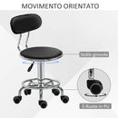 Sgabello per Estetista con 5 Rotelle 38x48x70,5-86 cm Schienale Curvo e Altezza Regolabile Nero