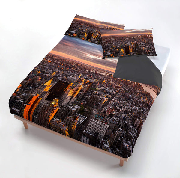 sconto Copripiumino con Federe Stampato in Microfibra Manhattan Varie Misure