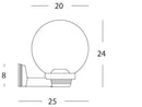 Lampada Applique a Sfera Chiara in Alto Colore Nero Diametro 20Cm per Esterno Linea Globo Sovil
