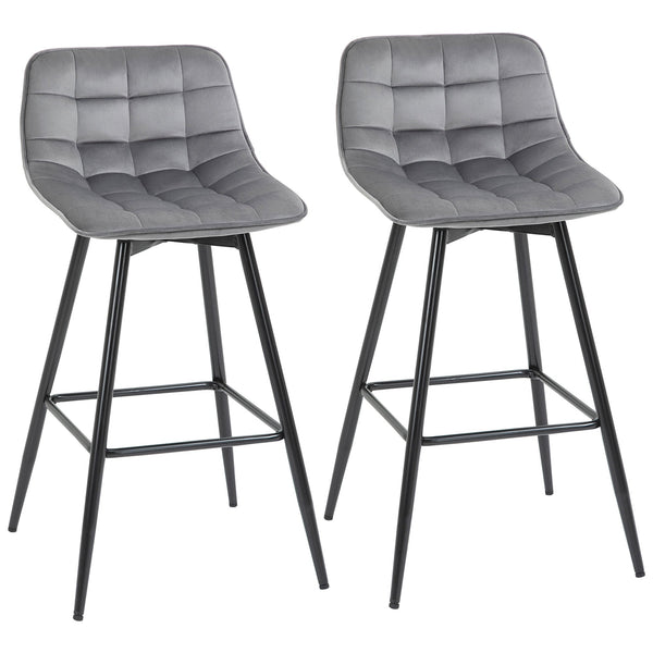 Set 2 Sgabelli Imbottite da Bar 45x47x88 cm in Metallo e Tessuto Vellutato Grigio prezzo