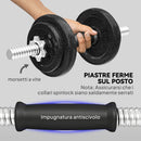 Set Pesi e Bilanciere da 20kg con Impugnature Antiscivolo 8 Dischi Pesi Barra Bilanciere e 2 Barre Manubri in Acciaio      