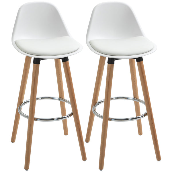 prezzo Set 2 Sgabelli da Bar Stile Nordico con Cuscino e Gambe in Legno Bianco