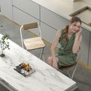Set 2 Sgabelli da Bar Pieghevoli 37x45x87 cm con Poggiapiedi in Legno e Acciaio Bianco      