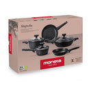 Batteria di Pentole 8 Pezzi Antiaderente Induzione in Alluminio Effetto Pietra Moneta Magnolia Stone Black