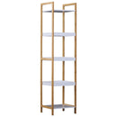 Scaffale Portaoggetti a 5 Ripiani in Bambù e MDF Bianco e Legno Naturale 32x30x130 cm 