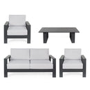 Set Salotto da Giardino Divano 2 Poltrone e Tavolino con cuscini in alluminio grigio