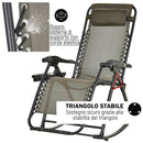 Sedia Sdraio a Dondolo Reclinabile con Poggiapiedi e Porta Bicchieri Grigio 120x67x102 cm 