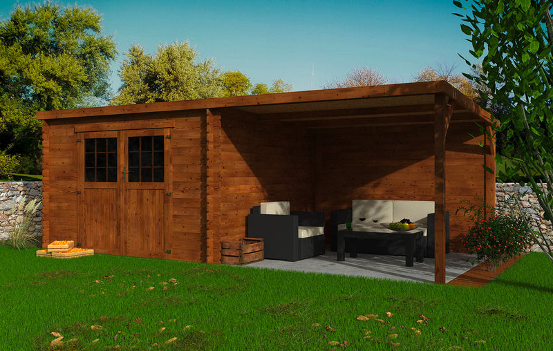 Casetta Box da Giardino per Attrezzi 6,05x2,98m Senza Pavimento con Tettoia in Legno Abete 28mm Eden Trattata