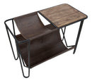 Tavolinetto Porta Giornali Simply 83,5x42x61 cm in Ferro e Legno di Abete e PU Nero e Marrone
