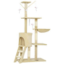 Albero Tiragraffi per Gatti 60x35x134 cm con Casetta Trespolo Piattaforme e 4 Topolini Appesi in Truciolato e Sisal Beige      