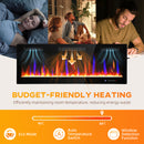 Camino Elettrico da Incasso o da Parete 127x9.4x47 cm con Temperatura Regolabile in Acciaio e Vetro Nero      