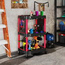 Carrello Porta Attrezzi a 3 Livelli 56,5x47,5x89 cm con Pannello Forato Laterale in Plastica Nero e Rosso  