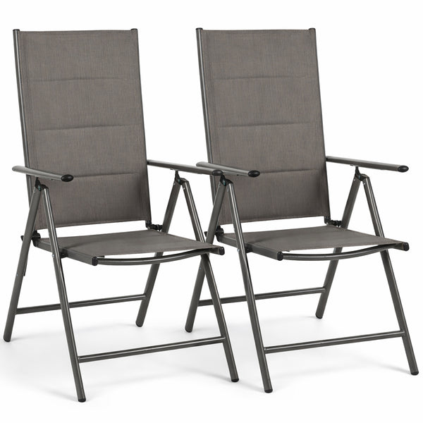 Set 2 Sedie Sdraio Pieghevoli e Salvaspazio con Schienale Alto Ergonomico in Tessuto Tecnico Grigio online