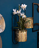 Porta Vaso da Muro Doppio Hong 27x14x48 cm in Ferro Nero e Oro      