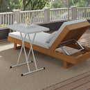 Tavolino da Giardino Pieghevole 76x50x74 cm con Altezza Regolabile in Metallo e HDPE Bianco  