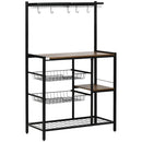 Mobile Cucina con 5 Ganci 3 Ripiani 4 Cestelli 83,5x39x133 cm in MDF e Acciaio Marrone