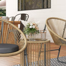 Set da Giardino 3 Pezzi con 2 Sedie con Cuscini e Tavolino a Cilindro con Piano in Vetro in Rattan PE Legno e Nero   