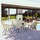 Set 4 Pezzi da Esterno 2 Sedie Divano 2 Posti e Tavolino con Piano in Vetro in Rattan PE Naturale e Crema   