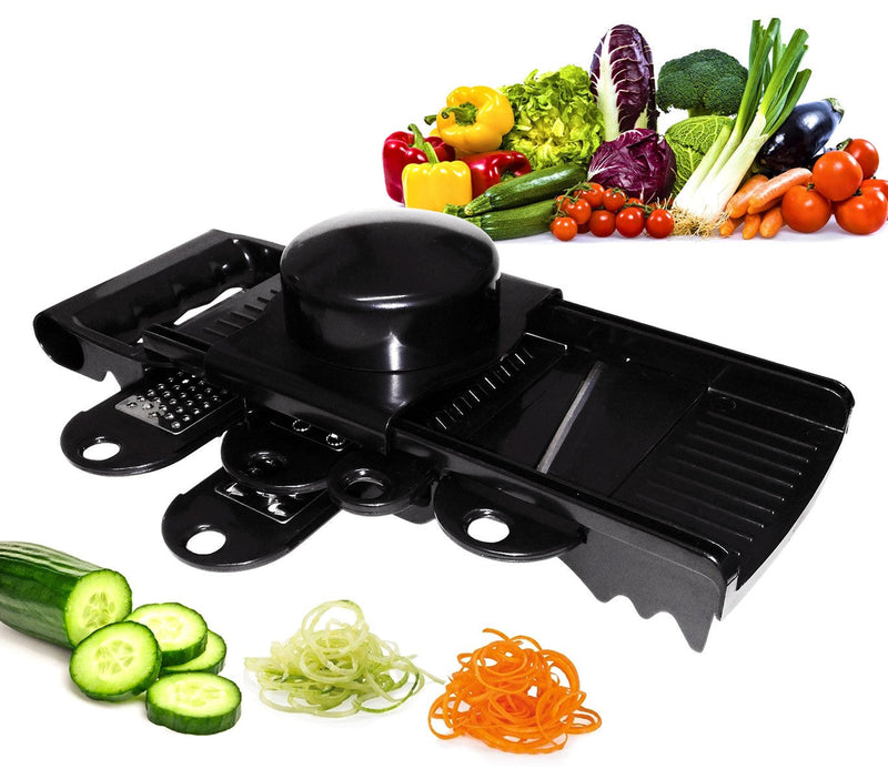 Multi grattugia Mandolina 7 pz 5 lame intercambiabili in acciaio inox Nera