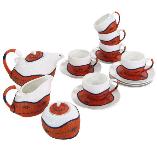 acquista Set Tazze The 9 Pezzi con Teiera e Lattiera in Porcellana Decoro in Bambù Arancione