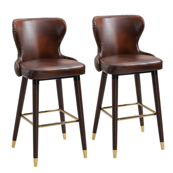 online Set 2 Sgabelli da Bar Alti in Similpelle Marrone e Oro