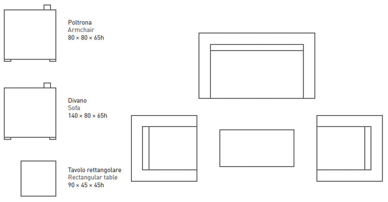 Set da Giardino Divano 2 Poltrone e Tavolino in Textilene Ranieri Extrò