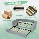 Divano Letto 3 in 1 Lettino Estraibile 205x186x75 cm Convertibile in Letto Matrimoniale in Legno e Poliestere Grigio Chiaro