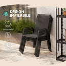 Set 4 Sedie da Giardino Impilabili e Salvaspazio con Braccioli in Metallo e Tessuto a Rete Nero      