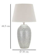 Lampada da Tavolo Resina Wave Ø35x65 cm in Resina e Ferro e Tessuto Argento e Bianco      