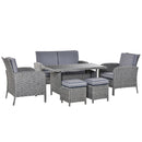 Set da Giardino Divano 2 Poltrone 2 Sgabelli e Tavolo in Rattan Grigio