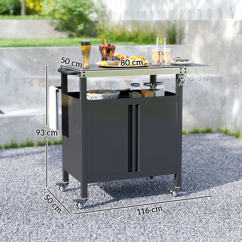 Carrello per Barbecue 116x50x93 cm con Armadietto Piano in Acciaio Inox Nero  