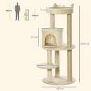 Albero Tiragraffi per Gatti con Cuccia e Piattaforma 104H cm Rivestimento in Sisal e Peluche Bianco Crema      