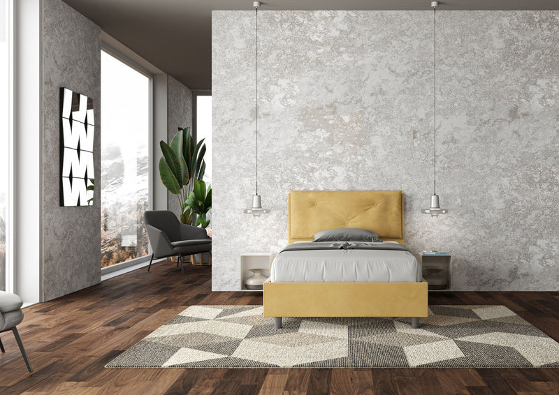 Letto 1 Piazza E Mezzo Imbottito in Microfibra Appia Large Ocra Varie Misure
