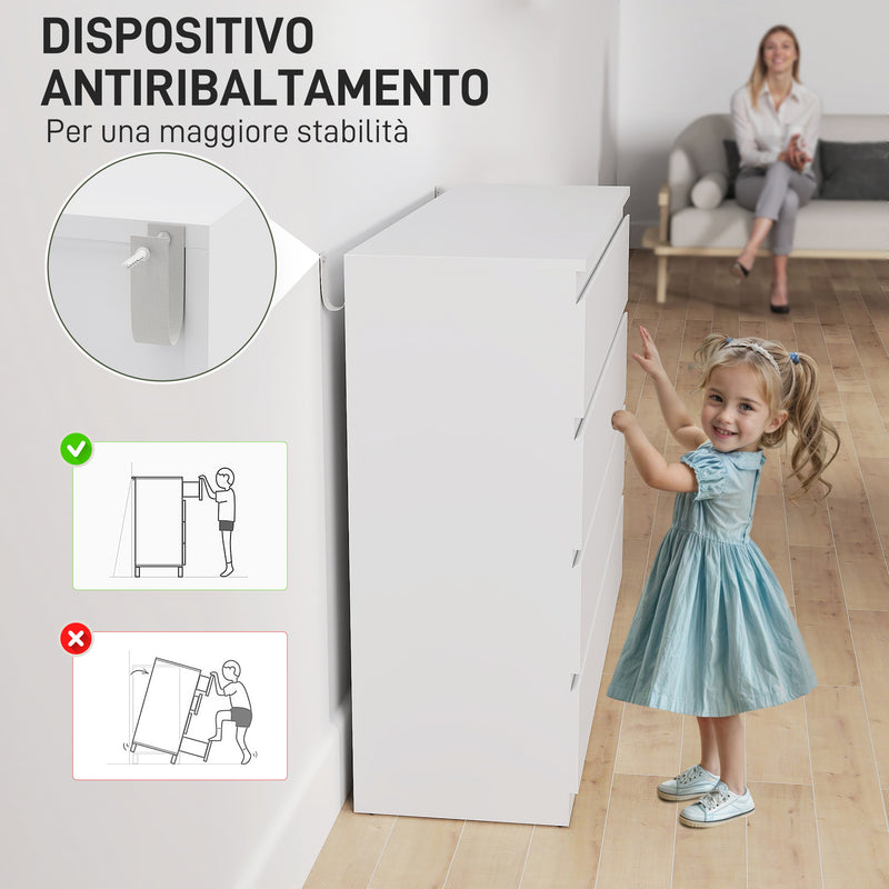 Cassettiera 8 Cassetti 120x39x100 cm con Maniglie Scanalate in Legno Bianco  