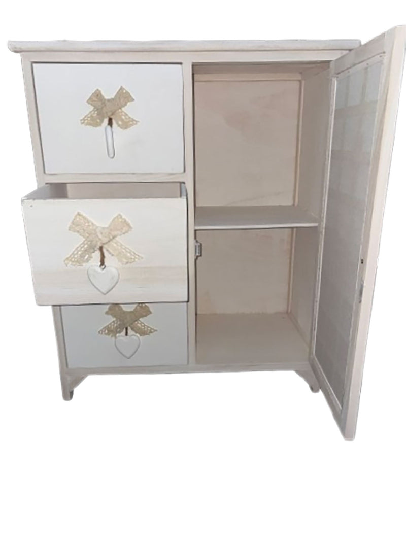 Cassettiera 3 Cassetti con Anta 62x32x73 cm in Legno con Cuore
